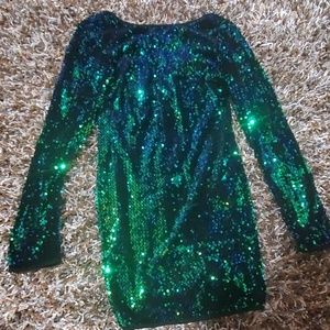 Green Sequin Mini Dress - Long Sleeve Party Dress